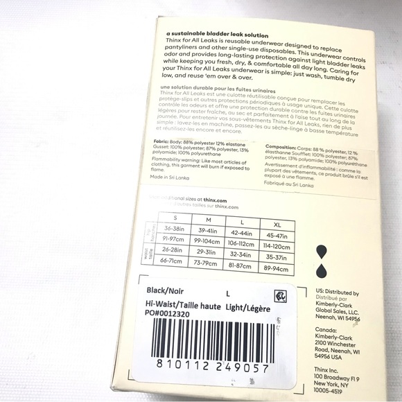 Thinx for All Leaks L Underwear Reusable Bladder Hi-Waist Black Period Panties - Picture 3 of 3